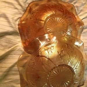 2 Vintage Marigold Carnival Glass Bowls 1 Large and 1 Medium Amber color